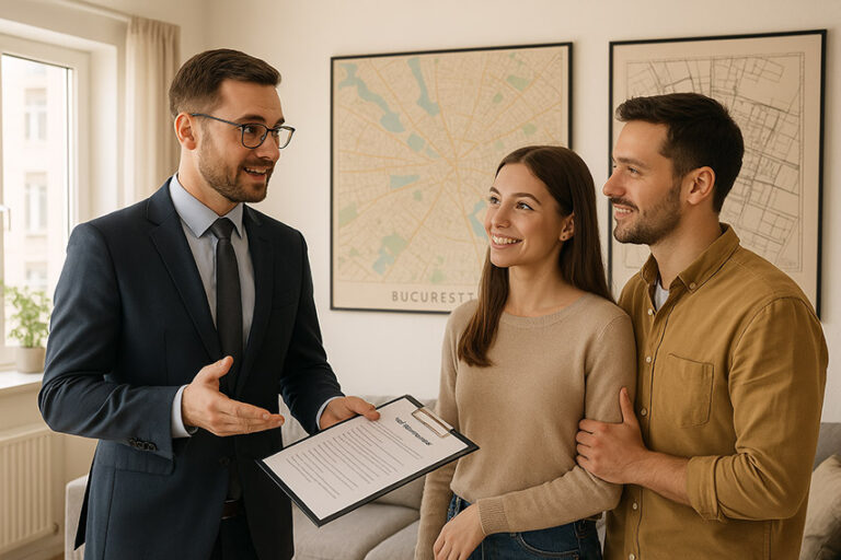 Broker imobiliar explicând greșelile frecvente la cumpărarea unui apartament în București