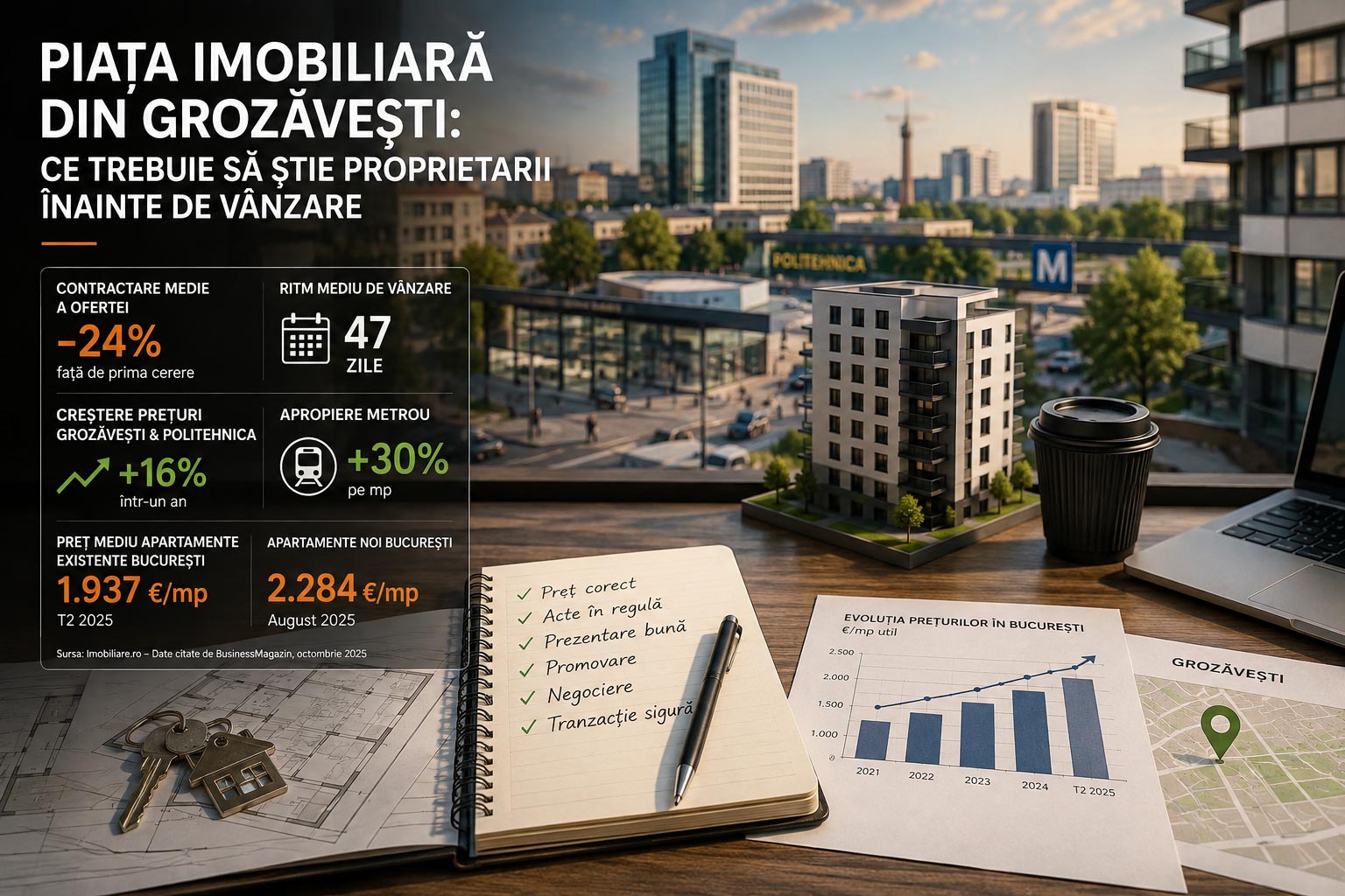 Blocuri de locuințe în zona Grozăvești, Sectorul 6 București, în apropierea Politehnicii și a metroului