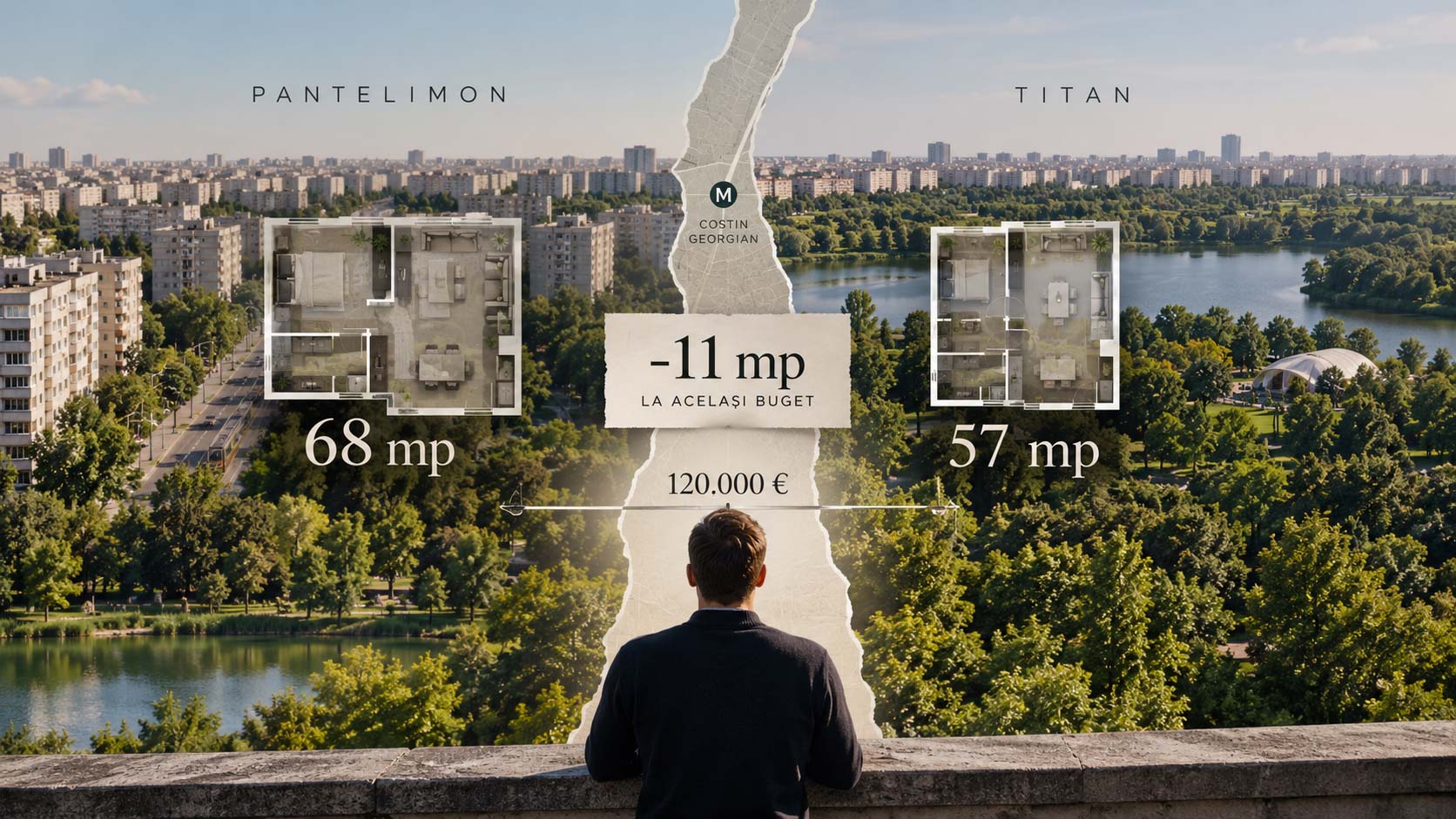 Pantelimon sau Titan: panorama Bucureștiului împărțită în două, cu planuri de apartament de 68 mp și 57 mp la același buget de 120.000 €