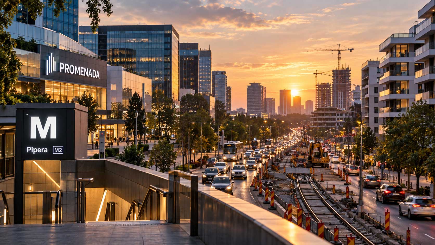 Zona Bulevardului Dimitrie Pompeiu din Sectorul 2 al Bucureștiului, pe fosta platformă industrială Pipera, cu clădiri de birouri clasa A și ansambluri rezidențiale noi, între Barbu Văcărescu și Petricani, lângă metroul Pipera și Aurel Vlaicu pe M2 și Promenada Mall, la circa 1.900-2.500 de euro pe metru pătrat cerut.