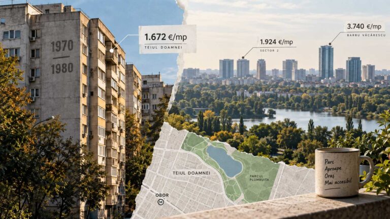 Prețurile cerute pe Strada Teiul Doamnei, în cartierul Tei din Sectorul 2 al Bucureștiului, în 2026, cu o medie de 1.672 de euro pe metru pătrat, sub media sectorului de 1.924 de euro pe metru pătrat, în blocuri turn de zece etaje din anii 1970–1980.