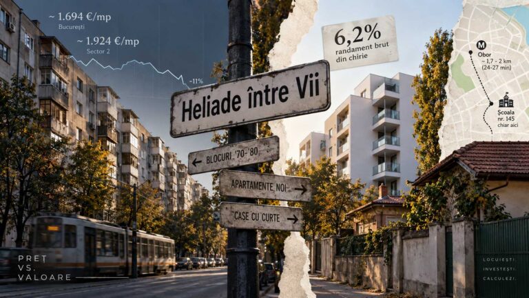 Piața imobiliară din zona Heliade între Vii, cartierul Baicului, Sectorul 2 al Bucureștiului, în 2026, cu apartamente de două camere cerute la circa 105.000 de euro pentru 53 de metri pătrați și o estimare de sector între 1.896 și 1.924 de euro pe metru pătrat.