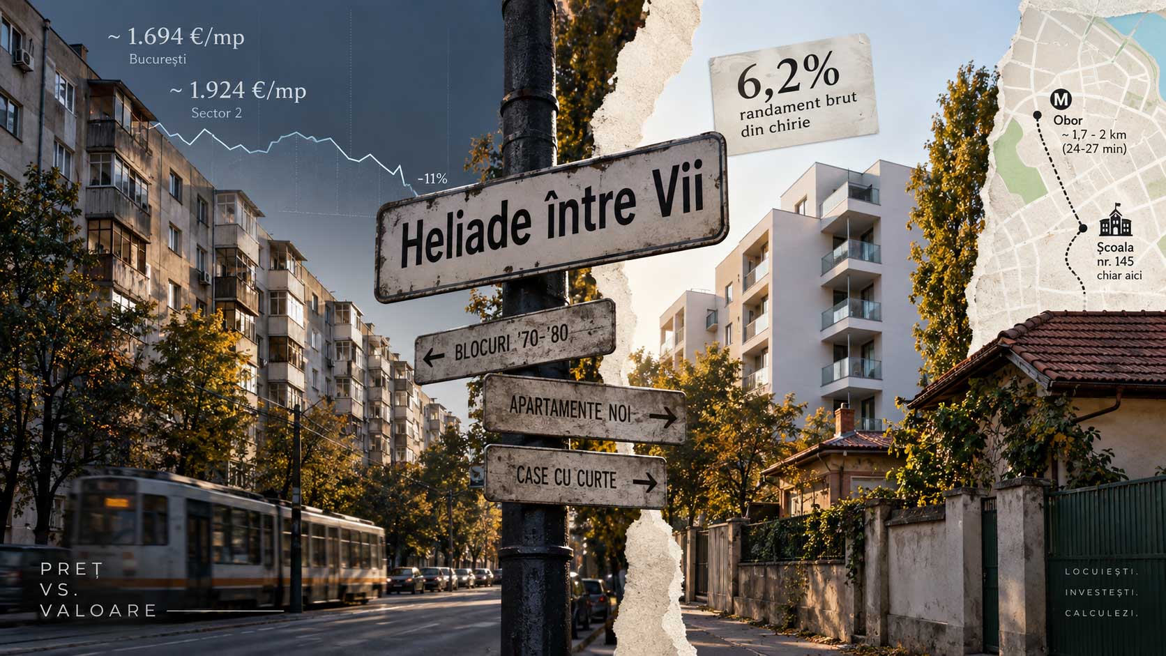 Piața imobiliară din zona Heliade între Vii, cartierul Baicului, Sectorul 2 al Bucureștiului, în 2026, cu apartamente de două camere cerute la circa 105.000 de euro pentru 53 de metri pătrați și o estimare de sector între 1.896 și 1.924 de euro pe metru pătrat.