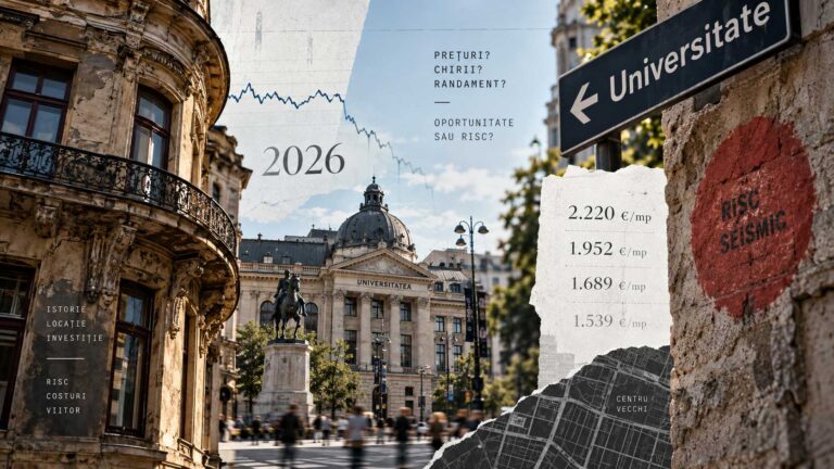 Piața apartamentelor din zona Universitate, Sectorul 3 al Bucureștiului, în 2026, cu un preț cerut de circa 1.952 de euro pe metru pătrat în Centrul Vechi, peste media sectorului de 1.689 de euro pe metru pătrat, într-un fond locativ interbelic și din anii 1980.