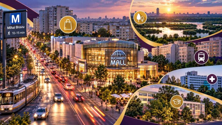 Zona din jurul Bucharest Mall, pe Calea Vitan, în Sectorul 3 al Bucureștiului, cu comerț și servicii la câțiva pași, metroul Mihai Bravu la două stații de Piața Unirii și Parcul Natural Văcărești la circa doi kilometri, la un preț cerut în jur de 1.900 de euro pe metru pătrat.