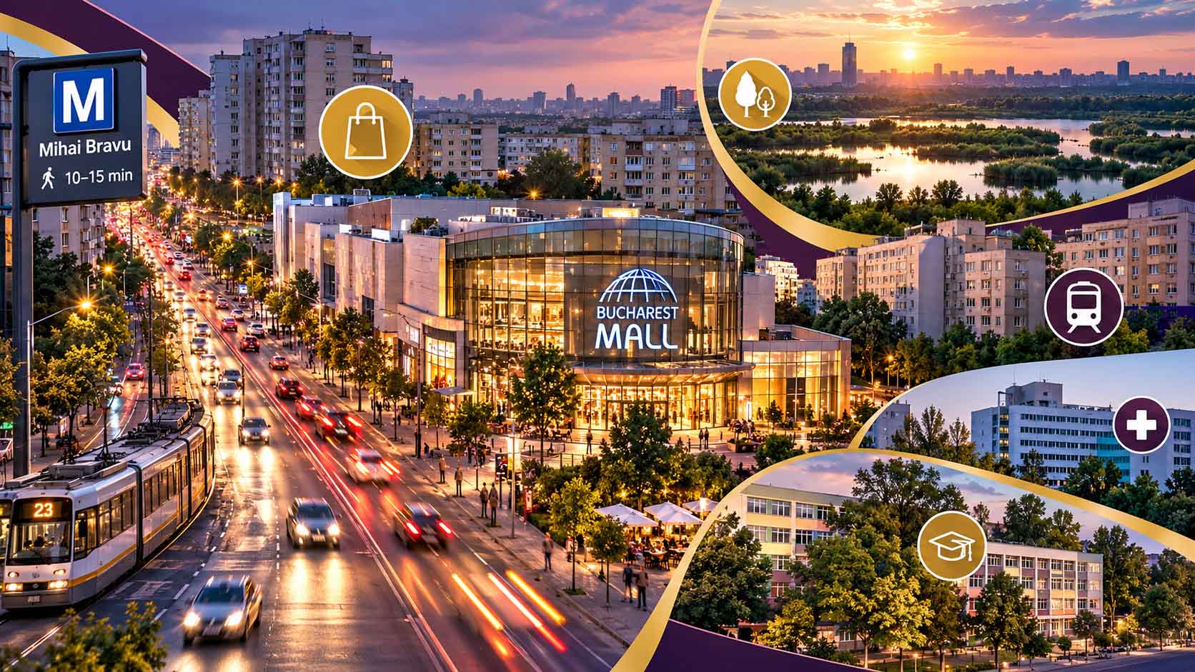 Zona din jurul Bucharest Mall, pe Calea Vitan, în Sectorul 3 al Bucureștiului, cu comerț și servicii la câțiva pași, metroul Mihai Bravu la două stații de Piața Unirii și Parcul Natural Văcărești la circa doi kilometri, la un preț cerut în jur de 1.900 de euro pe metru pătrat.