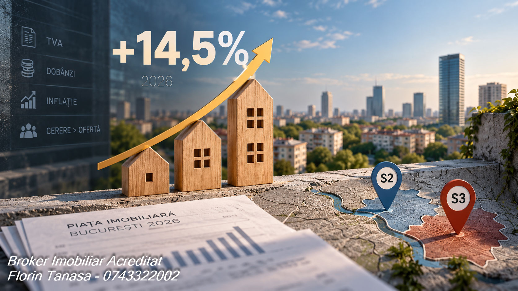 Creșterea prețurilor apartamentelor în 2026, de 14,5% pe an la apartamentele vechi de 3 camere din București, împinsă de TVA, dobânzi, inflație și cerere, cu efecte în Sectoarele 2 și 3