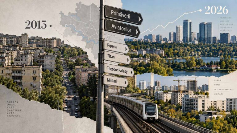 Retrospectiva clasamentelor cartierelor din București între 2015 și 2026, cu Primăverii în frunte la 5.638 de euro pe metru pătrat preț cerut și Ferentari la 1.389 de euro pe metru pătrat, în timp ce locuințele noi din oraș au ajuns la 2.549 de euro pe metru pătrat.