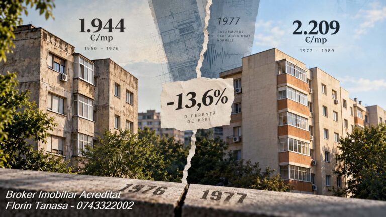 Diferența de preț cerut între blocurile din 1960-1976, la 1.944 de euro pe metru pătrat, și cele din 1977-1989, la 2.209 euro