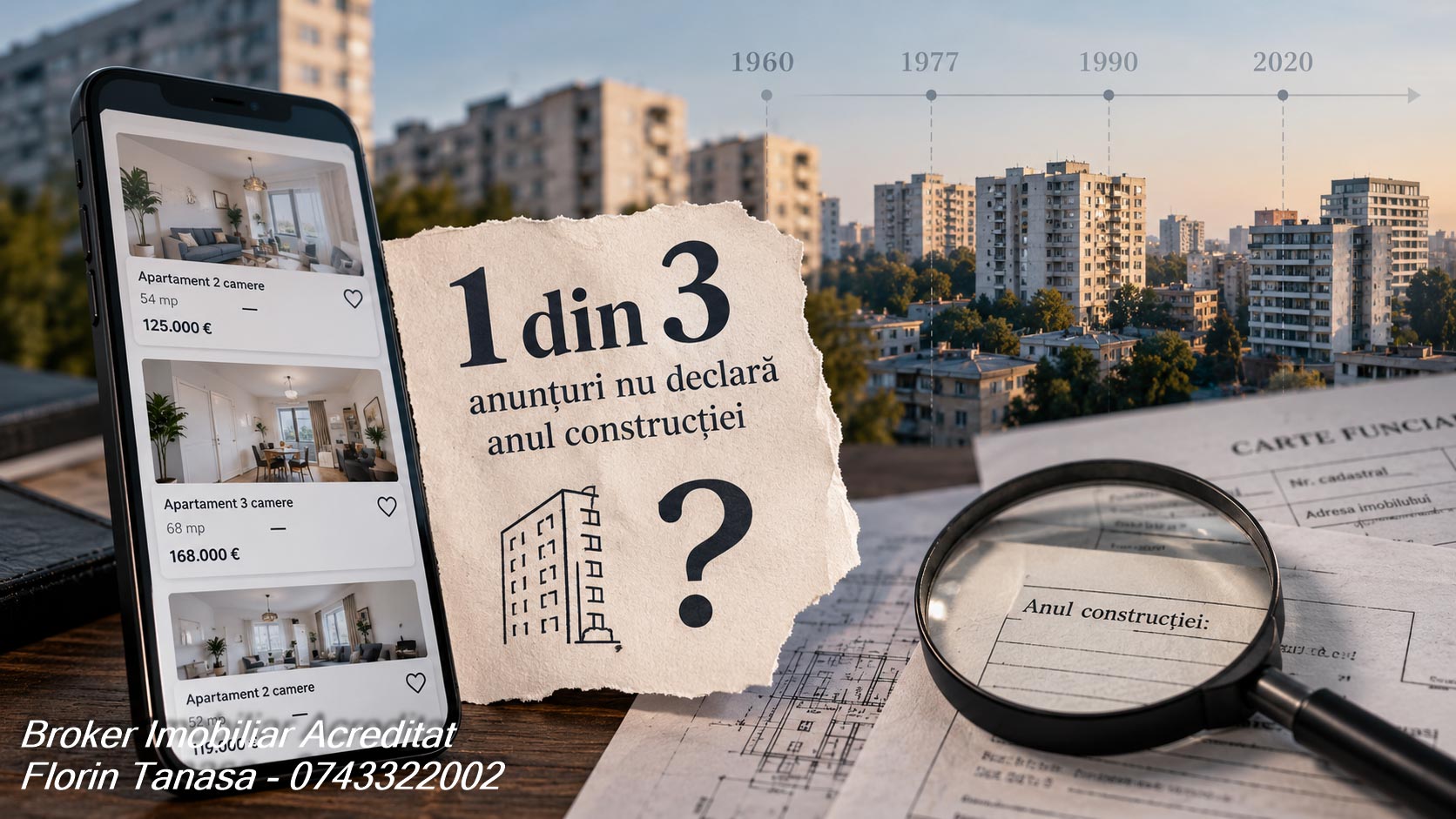 Bloc de locuințe din București și un anunț unde lipsește anul construcției blocului