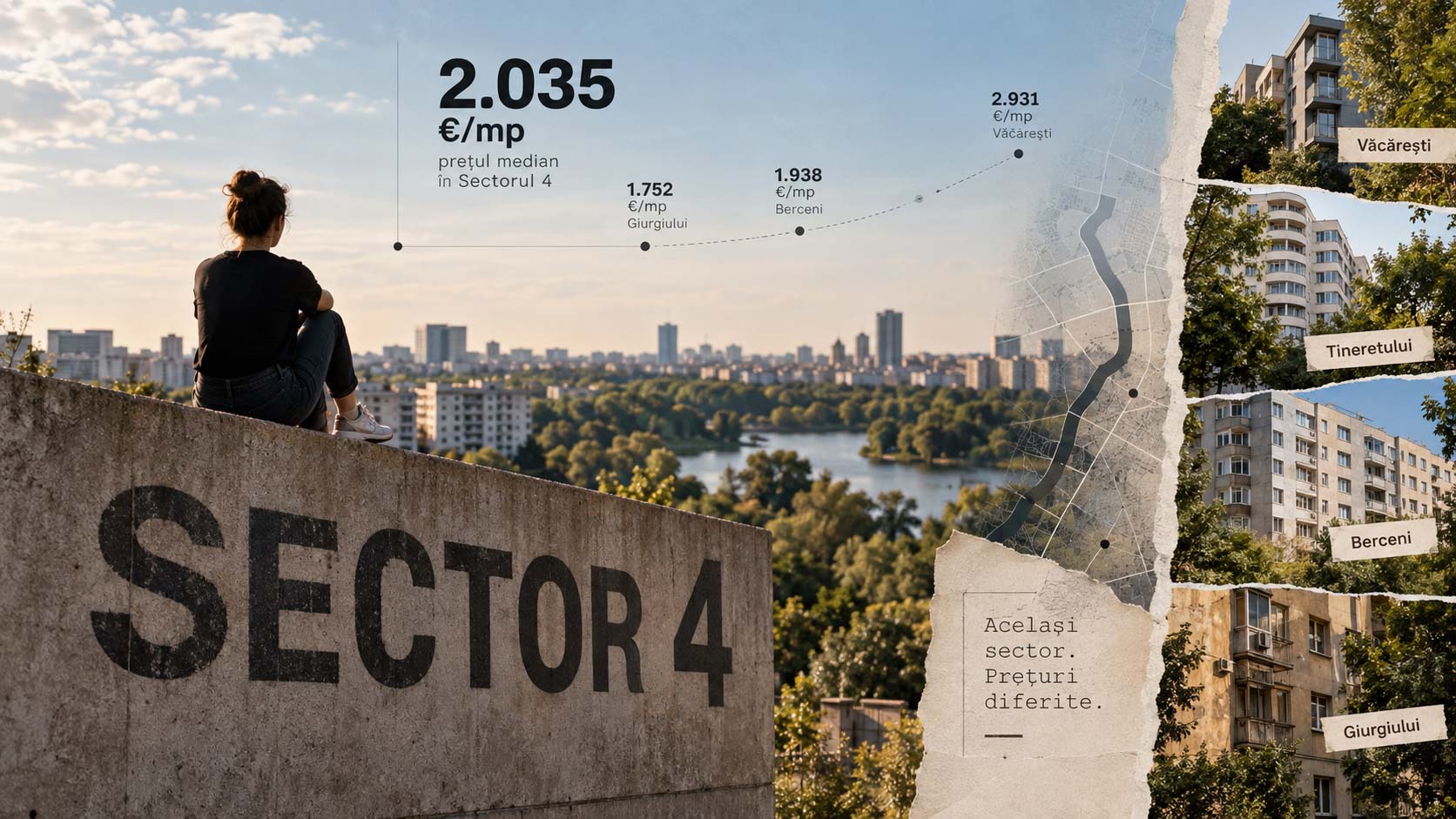 Radiografia anunțurilor publicate direct de proprietari în Sectorul 4 al Bucureștiului, cu prețul median cerut de 2.035 de euro pe metru pătrat și 99.939 de euro pe apartament, pe 490 de anunțuri, de la 1.752 de euro în Giurgiului la 2.931 în Văcărești.