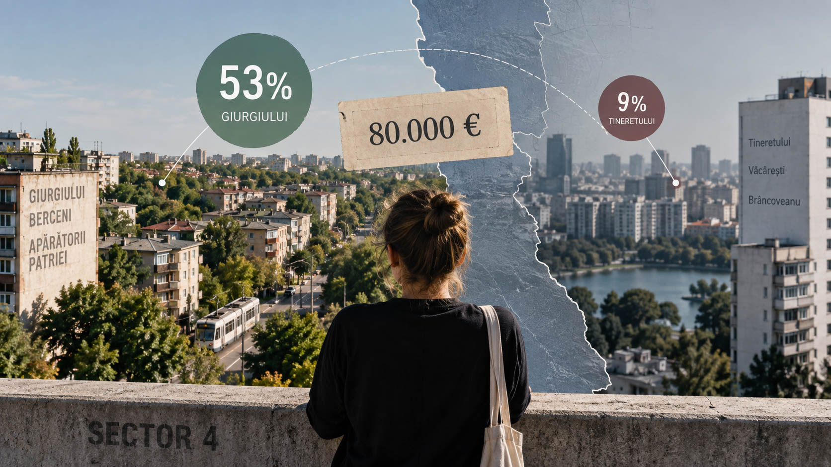 Radiografia anunțurilor publicate direct de proprietari în Sectorul 4 al Bucureștiului, unde un buget de 80.000 de euro acoperea 31% din cele 490 de anunțuri, iar în Giurgiului 53% din oferta cartierului.