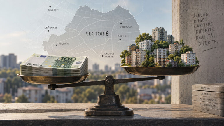 Radiografia anunțurilor publicate direct de proprietari în Sectorul 6 al Bucureștiului, unde un buget de 100.000 de euro acoperea 40% din cele 545 de anunțuri, la un preț median cerut de 2.143 de euro pe metru pătrat.