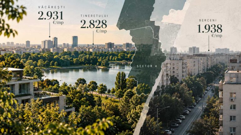 Radiografia anunțurilor publicate direct de proprietari în Sectorul 4 al Bucureștiului, unde cele mai scumpe cartiere au fost Văcărești, cu 2.931 de euro pe metru pătrat, și Tineretului, cu 2.828 de euro pe metru pătrat, față de 1.938 de euro în Berceni.