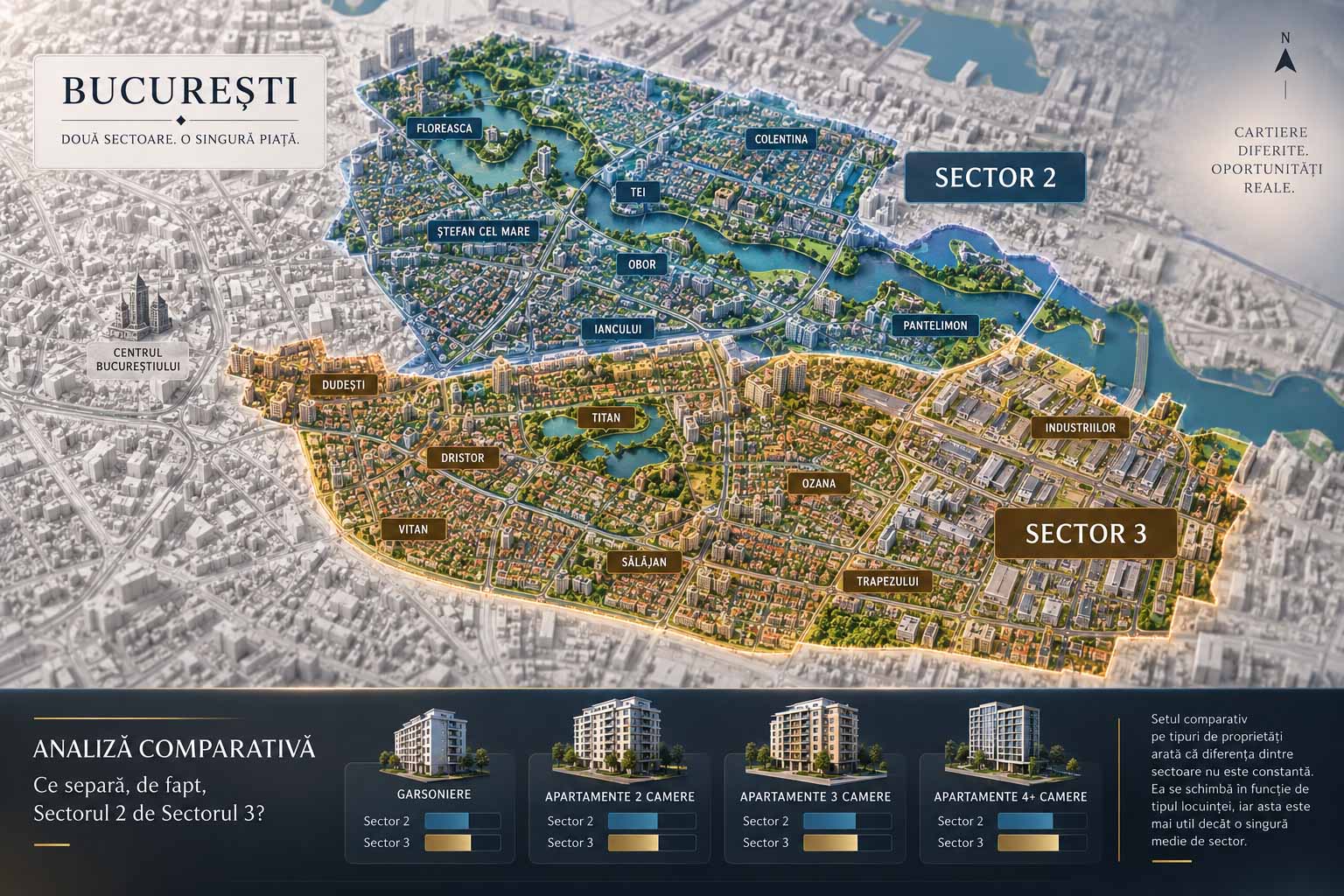 Analiză comparativă între Sectorul 2 și Sectorul 3 din București: ce separă cele două sectoare la prețul cerut pe metru pătrat
