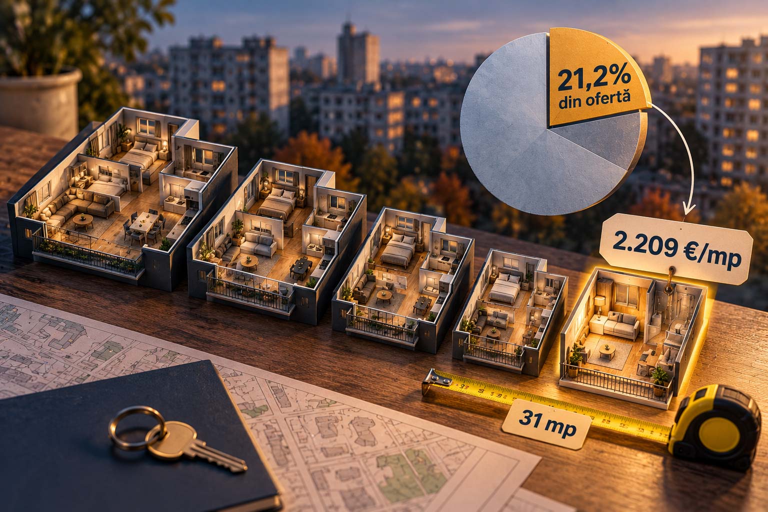 Garsonierele scoase la vânzare de proprietari în Sectoarele 2 și 3: 149 de anunțuri, 21,2% din ofertă, cu prețul median de 69.500 de euro pentru 31 mp, adică 2.209 euro pe metru pătrat.