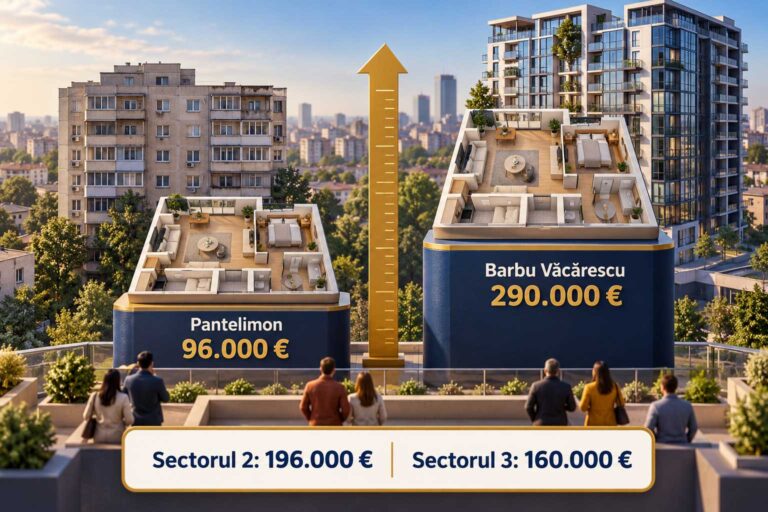 Prețul de vânzare al apartamentelor cu 3 camere în 2026: 196.000 de euro median în Sectorul 2 și 160.000 în Sectorul 3, de la 96.000 în Pantelimon la 290.000 în Barbu Văcărescu.