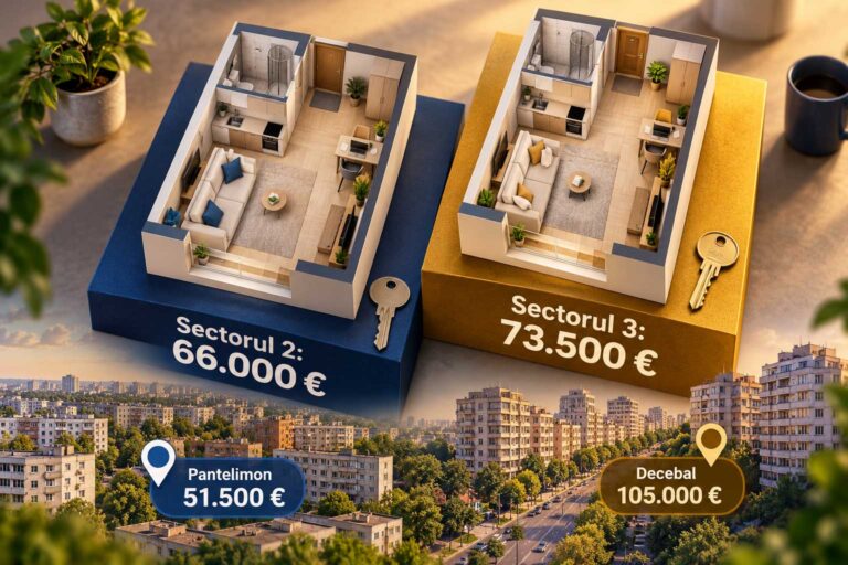 Prețul de vânzare al garsonierelor în 2026: 73.500 de euro median în Sectorul 3 și 66.000 în Sectorul 2, de la 51.500 în Pantelimon la 105.000 în Decebal.