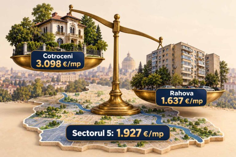 Prețurile la care s-au vândut apartamentele din Sectorul 5 în 2026: median 1.927 de euro pe metru pătrat, cel mai mic dintre sectoare, de la 3.098 în Cotroceni la 1.637 în Rahova.